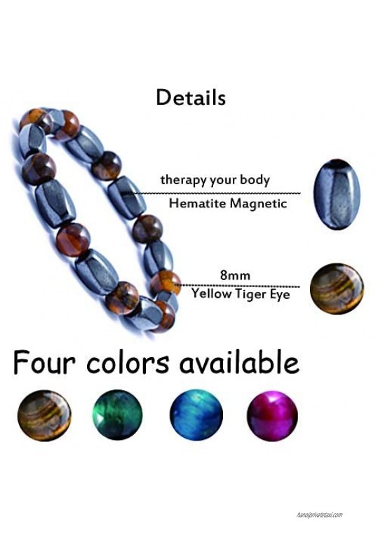 XIMEO 3PCS Hematite Magnetic Therapy Bracelets - Tiger Eye Stone Black Obsidian Evil Eye Bracelet Stress Relief and Anxiety Bracelet Healing Crystal Bracelet for Men Women