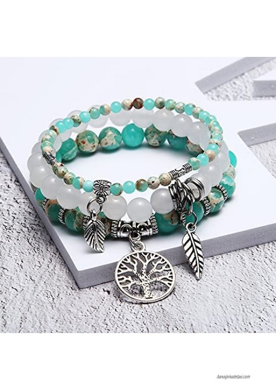 XIMEO Tree of Life Semi Precious Original Design Crystals and Healing Stones Yoga Beaded Bracelets Beach Charm Bracelet Set for Women Girls - Ocean Jewelry
