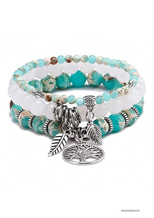 XIMEO Tree of Life Semi Precious Original Design Crystals and Healing Stones Yoga Beaded Bracelets Beach Charm Bracelet Set for Women Girls - Ocean Jewelry