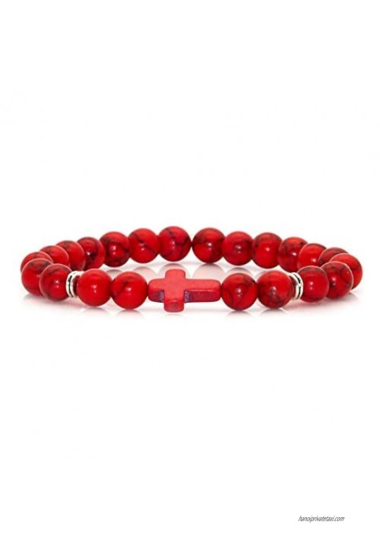 Xusamss Fashion 8MM Matte Agate Beads Bracelet Cross Elastic Link Bracelet 7 1/2 wrist