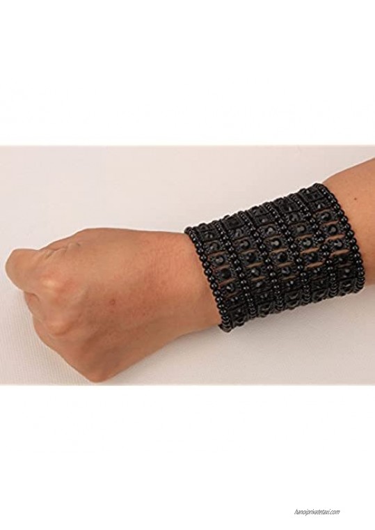 YACQ Women's Multilayer Wide Stretch Cuff Bracelets Fit Various Wrist Sizes - Soft Elastic Band - Lead & Nickle Free
