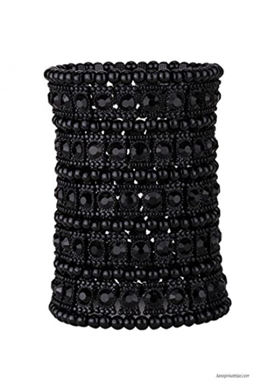 YACQ Women's Multilayer Wide Stretch Cuff Bracelets Fit Various Wrist Sizes - Soft Elastic Band - Lead & Nickle Free