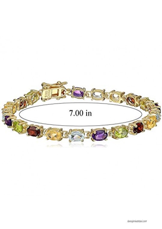 18K Yellow Gold-Plated .925 Sterling Silver Five-Tone Multicolor Genuine Gemstone Tennis Bracelet 7