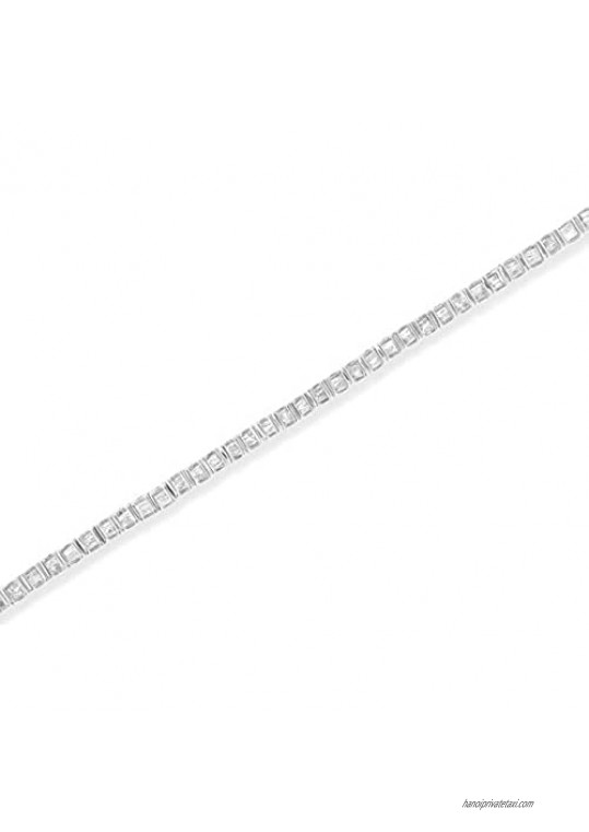 .925 Sterling Silver 1-1/10 Cttw Baguette Diamond Channel Set 7 Link Tennis Bracelet (H-I Color I2-I3 Clarity)