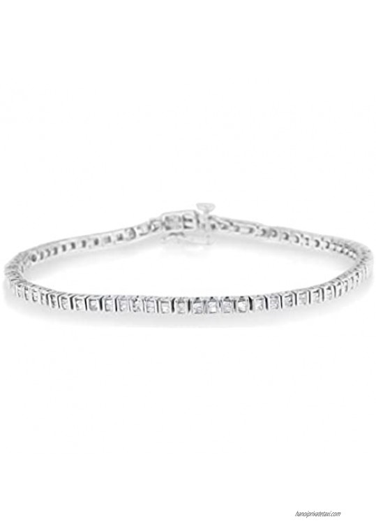 .925 Sterling Silver 1-1/10 Cttw Baguette Diamond Channel Set 7 Link Tennis Bracelet (H-I Color I2-I3 Clarity)