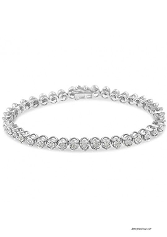 .925 Sterling Silver 1.0 Cttw Diamond Miracle-Set 7 Link Bracelet (I-J Color I3 Clarity)