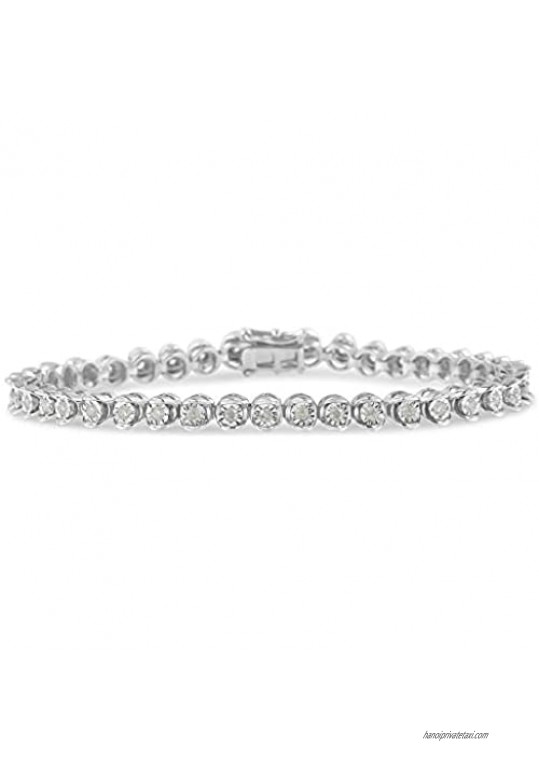 .925 Sterling Silver 1.0 Cttw Diamond Miracle-Set 7" Link Bracelet (I-J Color  I3 Clarity)