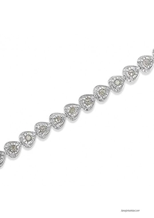 .925 Sterling Silver 1.0 Cttw Miracle Set Diamond Heart-Link 7 Tennis Bracelet (Blue or I-J Color I2-I3 Clarity) - Choice of Diamond Colors