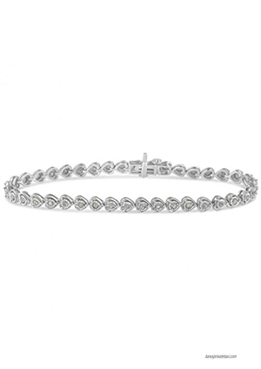 .925 Sterling Silver 1.0 Cttw Miracle Set Diamond Heart-Link 7 Tennis Bracelet (Blue or I-J Color I2-I3 Clarity) - Choice of Diamond Colors