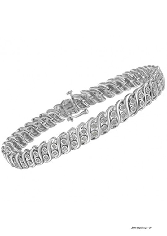 .925 Sterling Silver 1.0 cttw Miracle Set Diamond Two Row S Link Bracelet(I-J Color I3 Clarity) -7.75