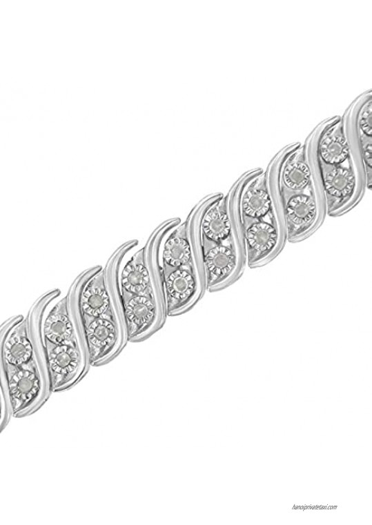 .925 Sterling Silver 1.0 cttw Miracle Set Diamond Two Row S Link Bracelet(I-J Color I3 Clarity) -7.75