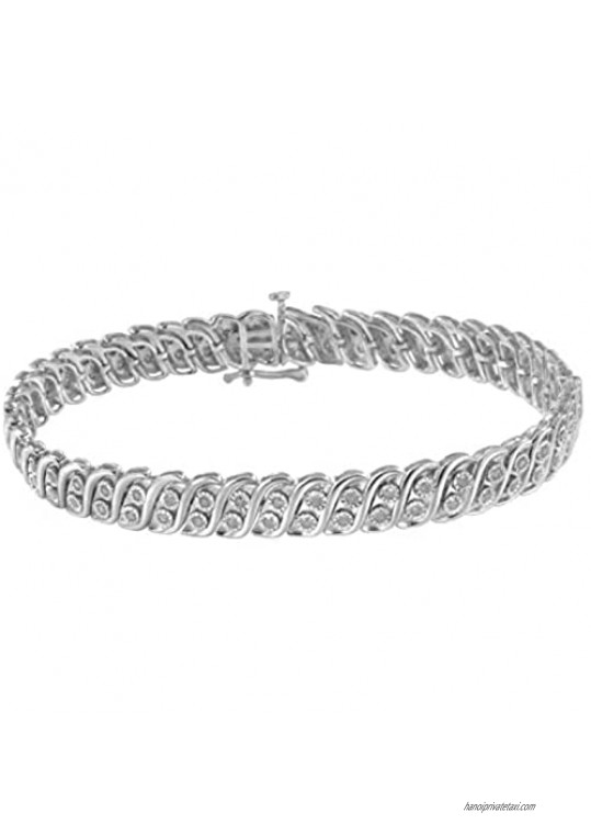 .925 Sterling Silver 1.0 cttw Miracle Set Diamond Two Row S Link Bracelet(I-J Color  I3 Clarity) -7.75"