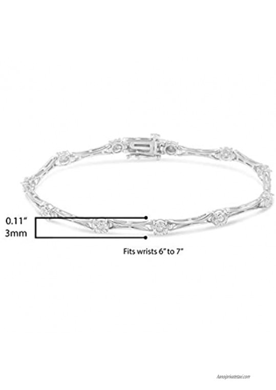 .925 Sterling Silver 1/4 Cttw Diamond Miracle-Set Flared-Bar 7 Link-Style Tennis Bracelet (I-J Color I3 Clarity)