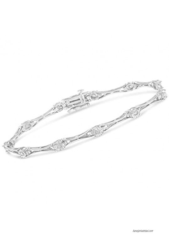 .925 Sterling Silver 1/4 Cttw Diamond Miracle-Set Flared-Bar 7 Link-Style Tennis Bracelet (I-J Color I3 Clarity)