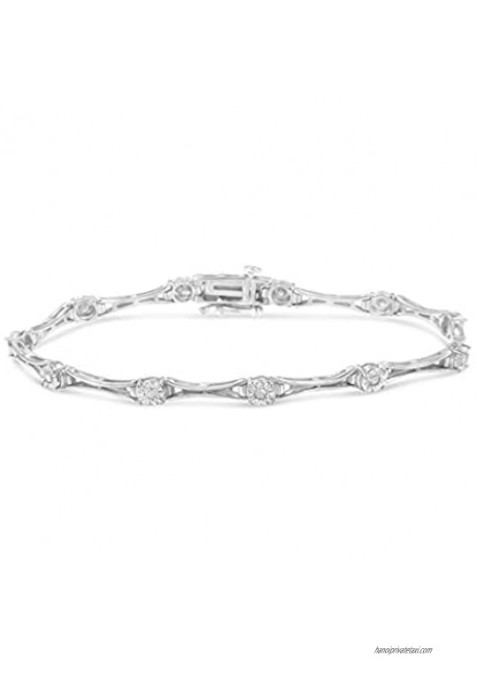 .925 Sterling Silver 1/4 Cttw Diamond Miracle-Set Flared-Bar 7" Link-Style Tennis Bracelet (I-J Color  I3 Clarity)