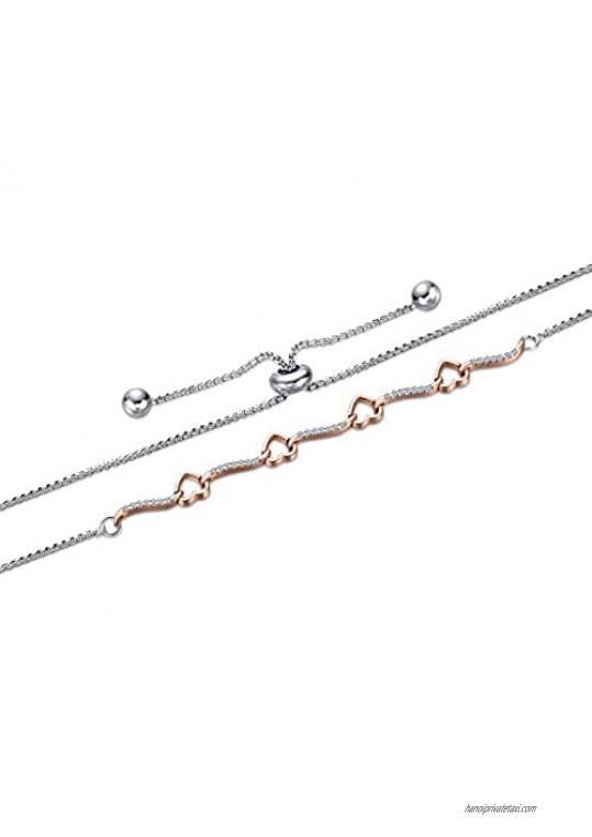 AINUOSHI 925 Sterling Silver Diamond Charming Heart Tennis Bracelet for Women | Adjustable Slider