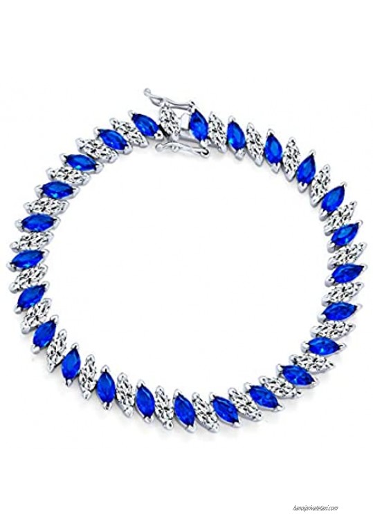 Bridal Alternating Clear Blue Black Wedding Marquise Cut Cubic Zirconia AAA CZ Tennis Bracelet for Women Silver Plated