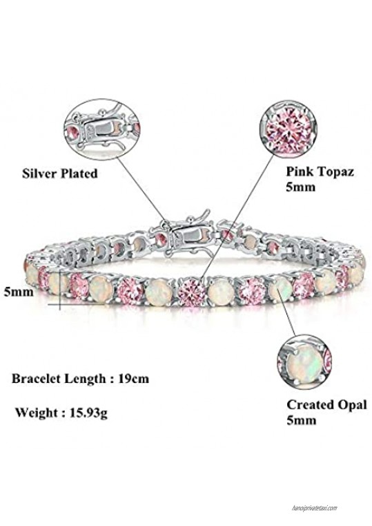 CiNily Tennis Bracelet for Women Girls Fire Opal 18K White Gold Plated Women Jewelry Gemstone Bracelet 7 5/8