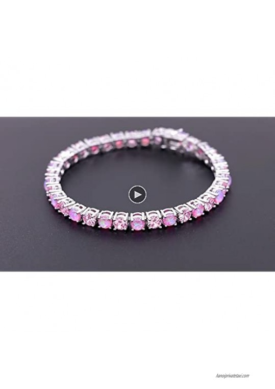 CiNily Tennis Bracelet for Women Girls Fire Opal 18K White Gold Plated Women Jewelry Gemstone Bracelet 7 5/8