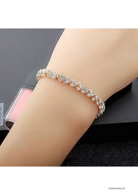 Crystal Cubic Zirconia Tennis Bracelet for Women Teen Girls Gold/Silver Plated Classic Tennis Bracelet Jewelry Lady Valentines Gifts