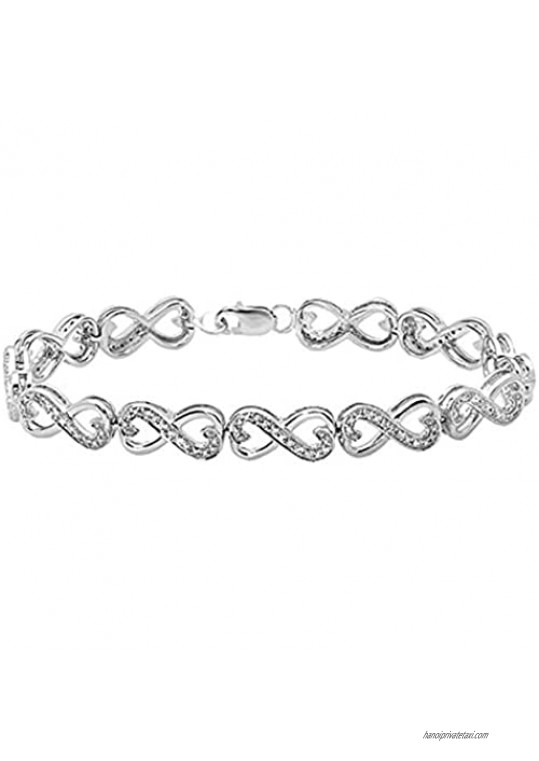 Dazzlingrock Collection 0.30 Carat (ctw) Round White Diamond Ladies Infinity Heart Tennis Link Bracelet 1/3 CT  Sterling Silver