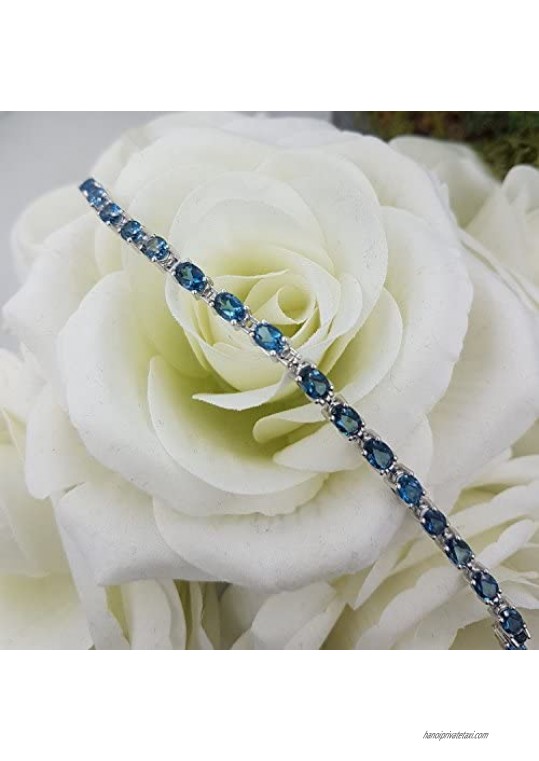 Dazzlingrock Collection 12.00 Carat (ctw) Real Oval Cut Genuine Blue Topaz Ladies Tennis Bracelet Sterling Silver