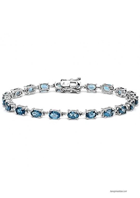 Dazzlingrock Collection 12.00 Carat (ctw) Real Oval Cut Genuine Blue Topaz Ladies Tennis Bracelet Sterling Silver