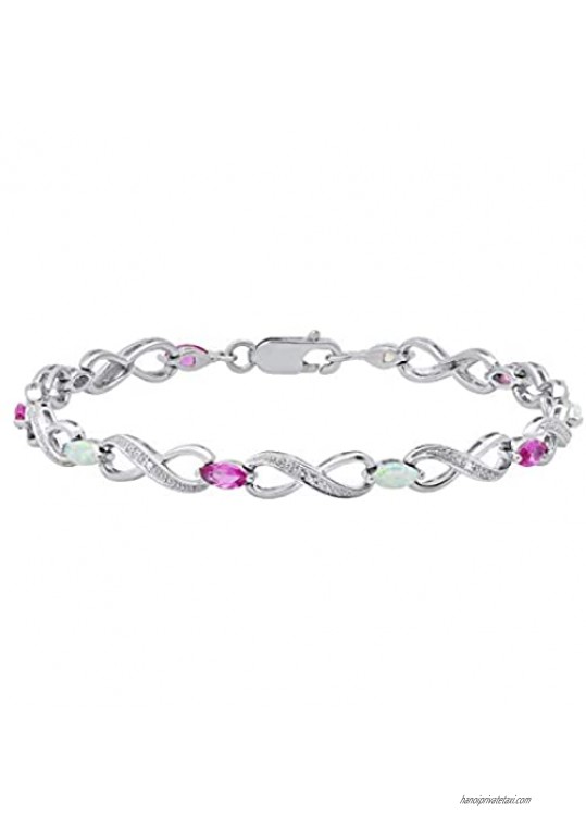 Dazzlingrock Collection 3X6 mm Marquise Lab Created Opal & Pink Sapphire With Round Diamond Accents Ladies Infinity Bracelet Sterling Silver