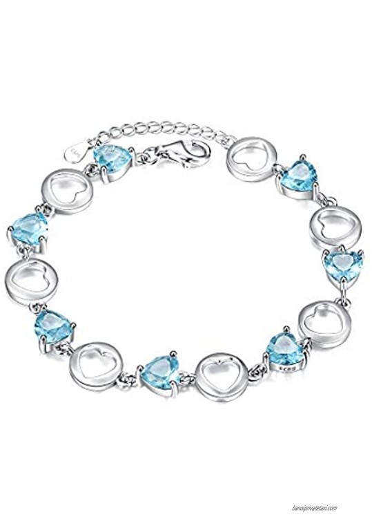 EleQueen 925 Sterling Silver CZ Love Heart of Ocean Titanic Inspired Tennis Bracelets for Brides Bridesmaids