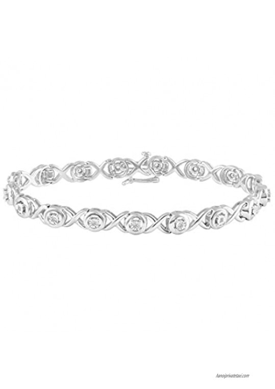 Fifth and Fine 1/6 Carat tw Natural Diamond XO Tennis Bracelet in 925 Sterling Silver