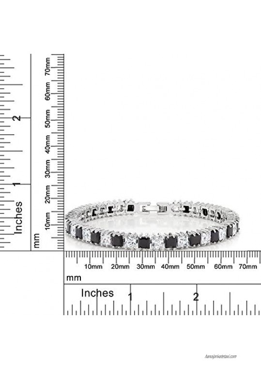 Gem Stone King 15.00 Ct Princess Cut Black and White Cubic Zirconia CZ Tennis Bracelet 7 Inch