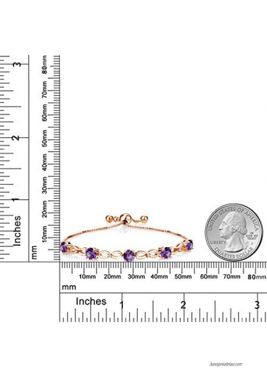 Gem Stone King 2.42 Ct Purple Amethyst G/H Lab Grown Diamond 18K Rose Gold Plated Silver Women Infinity Adjustable Tennis Bracelet