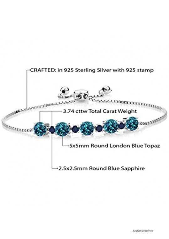 Gem Stone King 3.74 Ct Round London Blue Topaz Blue Sapphire 925 Sterling Silver Tennis Bracelet