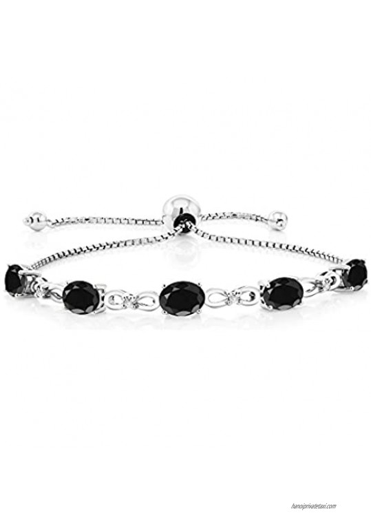 Gem Stone King 925 Sterling Silver Black Sapphire Women Adjustable Tennis Bracelet (5.52 Cttw Oval 7X5MM Adjustable up to 9 inches)