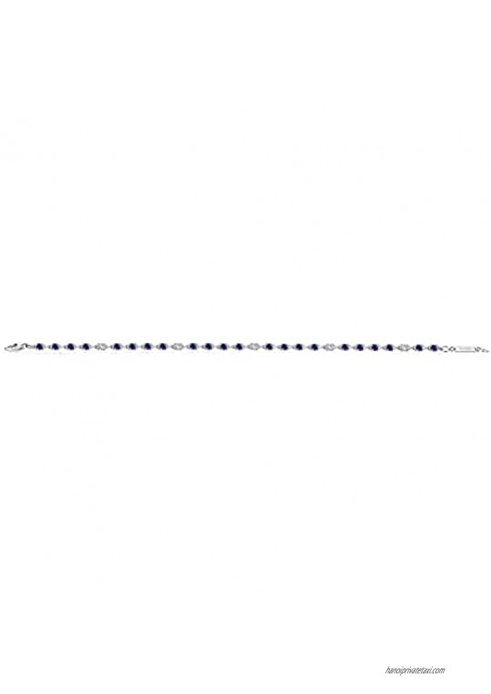 Gem Stone King 925 Sterling Silver Blue Created Sapphire and White Created Sapphire Women Tennis Bracelet (1.35 Ct)