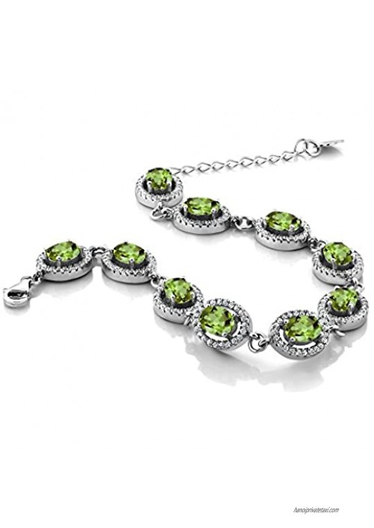 Gem Stone King 925 Sterling Silver Green Peridot Tennis Bracelet For Women (10.88 Ct Oval Gemstone Birthstone 7.5 Inch)