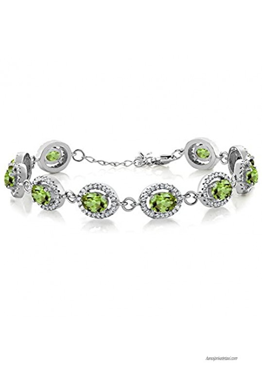 Gem Stone King 925 Sterling Silver Green Peridot Tennis Bracelet For Women (10.88 Ct Oval Gemstone Birthstone  7.5 Inch)