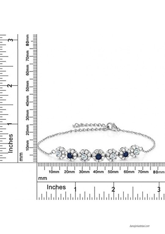 Gem Stone King 925 Sterling Silver Sky Blue Aquamarine and Blue Sapphire Tennis Bracelet For Women (1.43 Ct Round Gemstone Birthstone 7 Inch with 2 Inch Extender