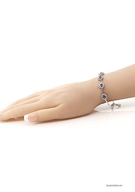 Gem Stone King 925 Sterling Silver Tanzanite Tennis Bracelet For Women (2.36 cttw 7 Inch With 1 Inch Extender)