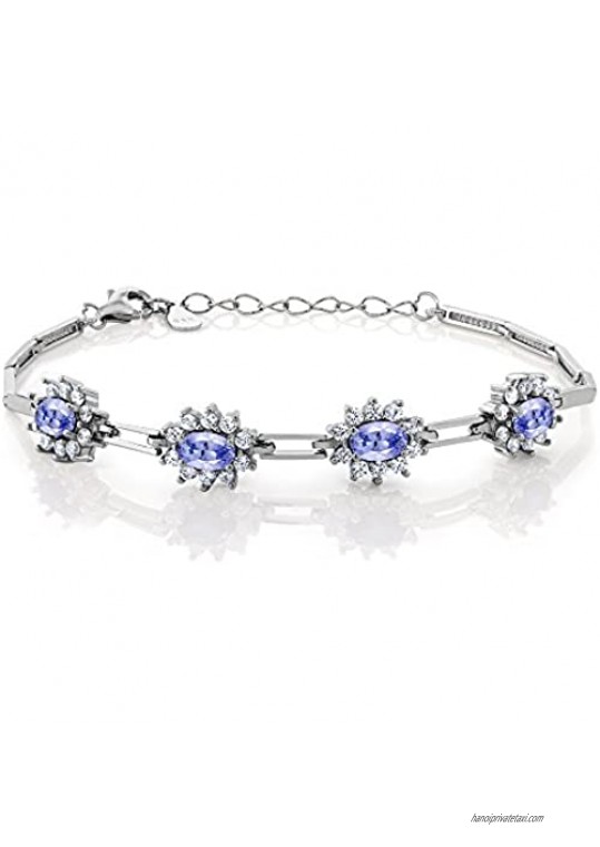 Gem Stone King 925 Sterling Silver Tanzanite Tennis Bracelet For Women (2.36 cttw 7 Inch With 1 Inch Extender)