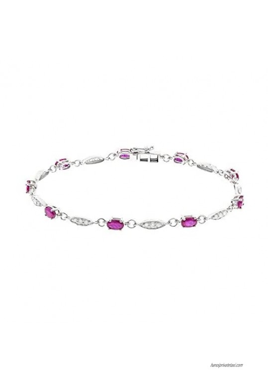 Gin & Grace 10K White Gold Genuine Ruby With Natural Diamond I1 Bracelet for Women Jewelry Gifts