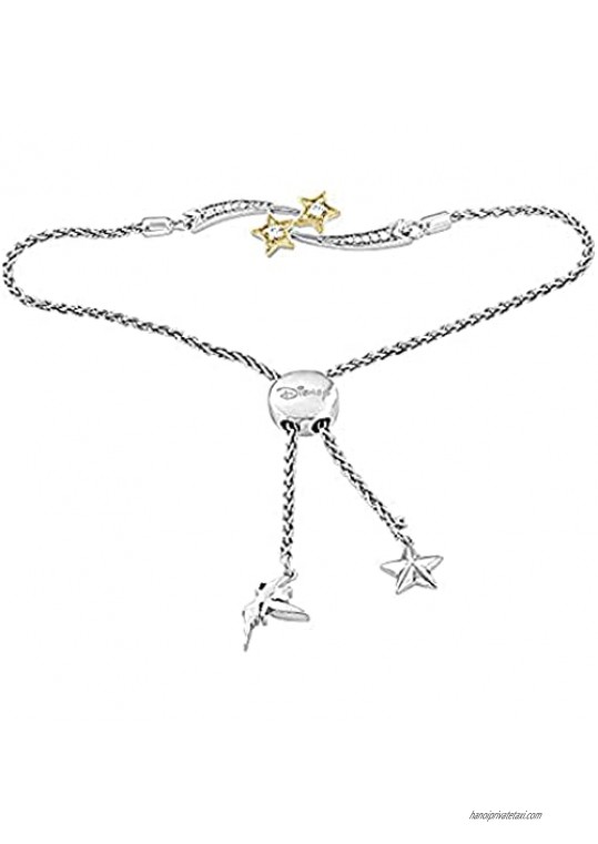 Jewelili Enchanted Disney Fine Jewelry Sterling Silver and 10K Yellow Gold 1/10 CTTW Tinker Bell Bracelet