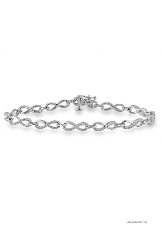 Jewelili Sterling Silver 1/3 Cttw Natural White Round Diamond Infinity Bracelet  7.25"