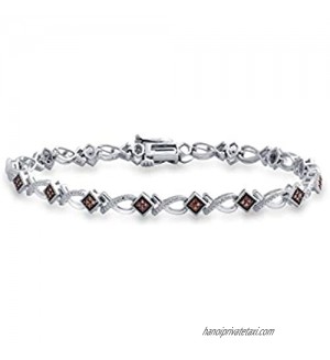 Jewelili Sterling Silver 1/4 Cttw Natural Champagne Round Diamond Link Bracelet  7.25"