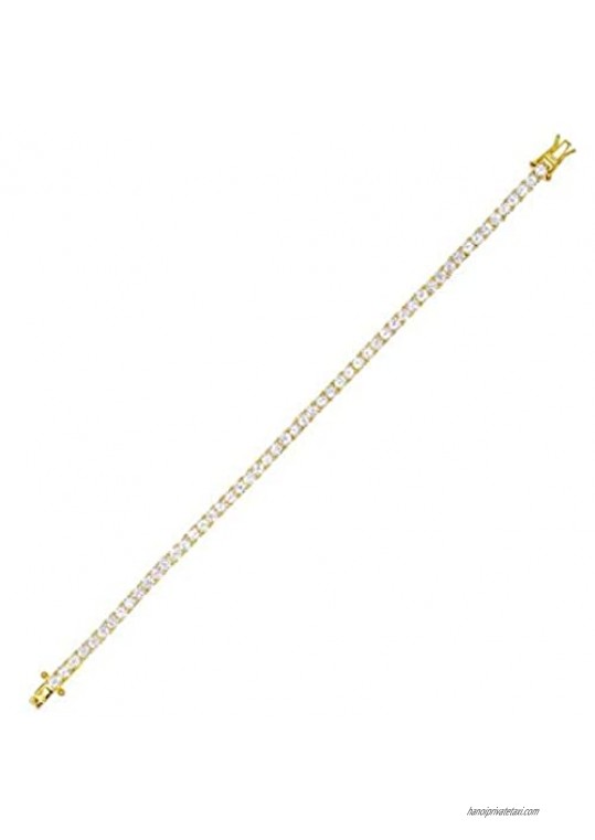 LODON 14K Gold Plated 3mm Cubic Zirconia Tennis Bracelet for Woman Size 7 inch