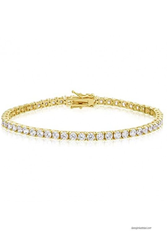 LODON 14K Gold Plated 3mm Cubic Zirconia Tennis Bracelet for Woman Size 7 inch