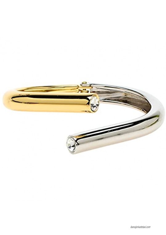 Lova Jewelry Polished Clear Crystal Solid Gold Tone Silver Tone Metal Clasp Bangle Bracelet