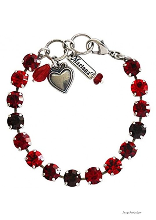 Mariana Lady in Red Burgundy Silvertone Classic Shapes Crystal Tennis Bracelet 7 4252 1070