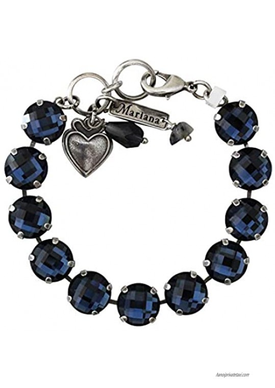 Mariana Silvertone Large Classic Blue Checkered Crystal Tennis Bracelet 4474 255A