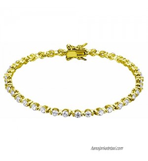 Morgan & Paige 18k Yellow Gold Plated Sterling Silver White Round Cut 3mm Zirconia Tennis Bracelet  7.25"